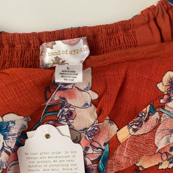 NWT Band if Gypsies Camellia Crop Top Floral Rust Size Large - Picture 3 of 7